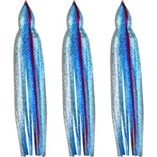 5.5" to 8.5" Octopus Hoochie Squid Skirt - Blue Red & Silver - 3 Pack