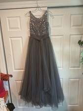 Sherri Hill Beaded Gray Prom Wedding Formal Gown Maxi Dress Pageant Black Tie