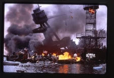 Pearl Harbor WW 2 Attack Scene burning ships Original 35mm Transparency Stamped