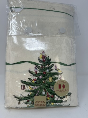 Spode Christmas Tree 60x144" Oblong Fabric Tablecloth Holiday Cotton Polyester