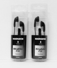 Magnavox Snug Fit Earbuds w/ Mic Smooth Bass Black Color NEW Sealed 2 pack
