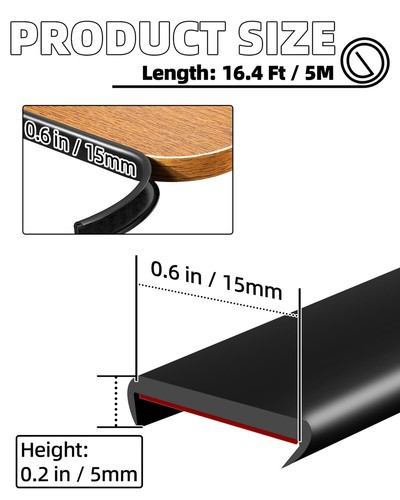 U-Shape Black TPE Edge Banding, 16.4 Ft Self-Adhesive Trim for Furniture, She... - Picture 3 of 7