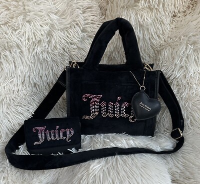 JuicyCouture Black Licorice Rhinestone Big Spender Mini Tote And