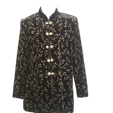 Jbs Jacket Vintage 1980s Black Velvet Sparkle Mandarin Collar Silver Glitter