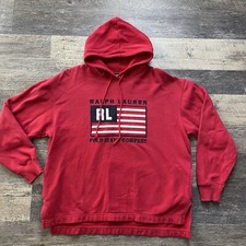 Vintage Ralph Lauren Polo Red Long Sleeve American Flag Hoodie Sweatshirt M/L