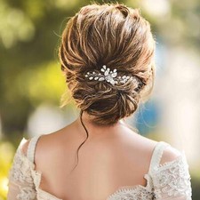 Silver Bride Flower Wedding Hair Pins Leaf Bridal Hair Piece Crystal Women