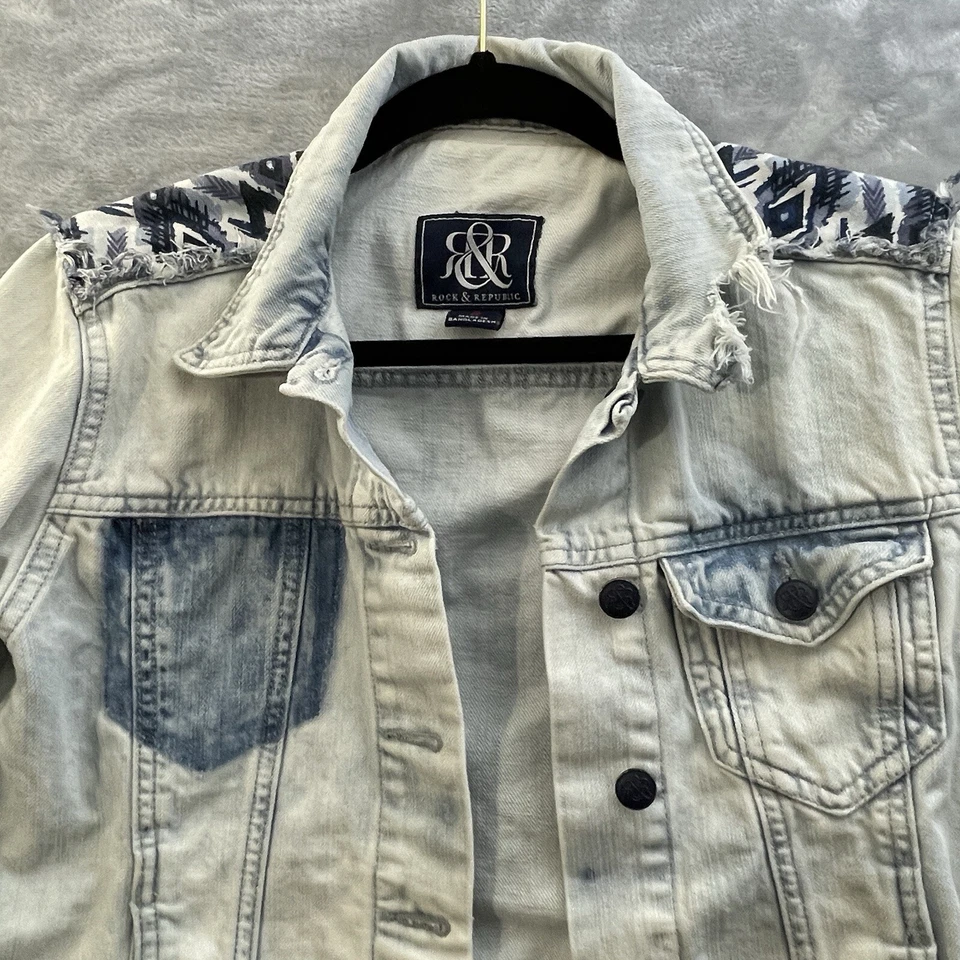 Chaqueta Jeans Rock & Republic Damas Talla S 34x21 Años 90 Lavado Ácido Denim Envejecido Foto 2 de 4