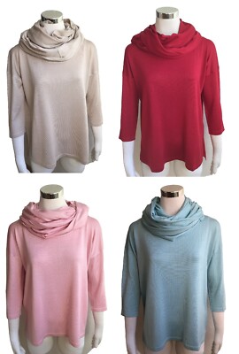 Kasten Pullover mit Loopschal aus 100% Seide 44 46 Oversized sand rot rosa bleu