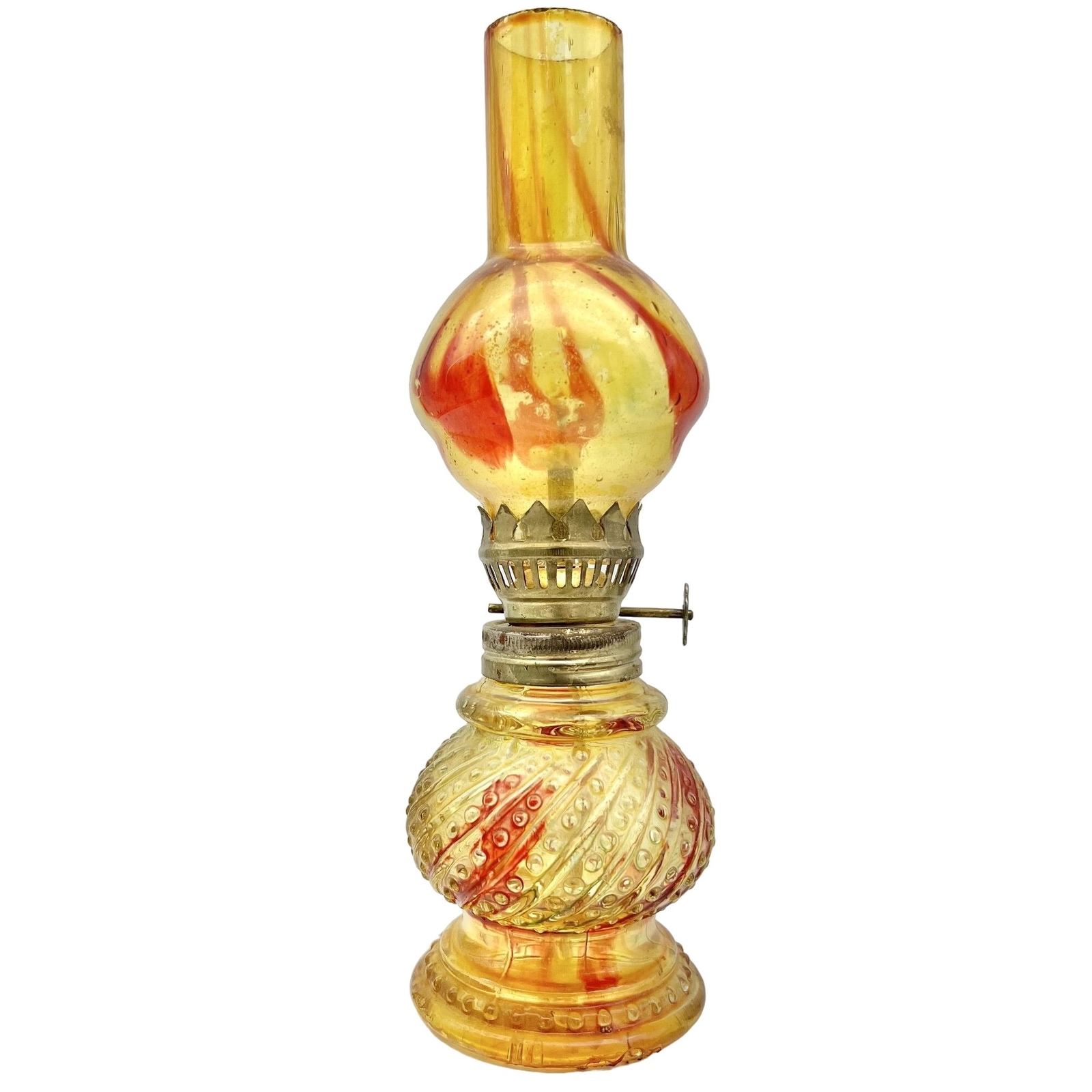 Vintage Mini Oil Lamp 8.5 x 2.5 Yellow Glass Red Swirls eBay