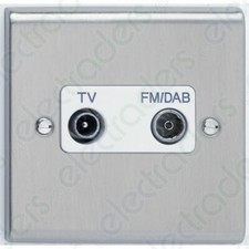 Deta SD1265SCW TV/FM (DAB) Diplexer Outlet (Satin Chrome / White Insert)