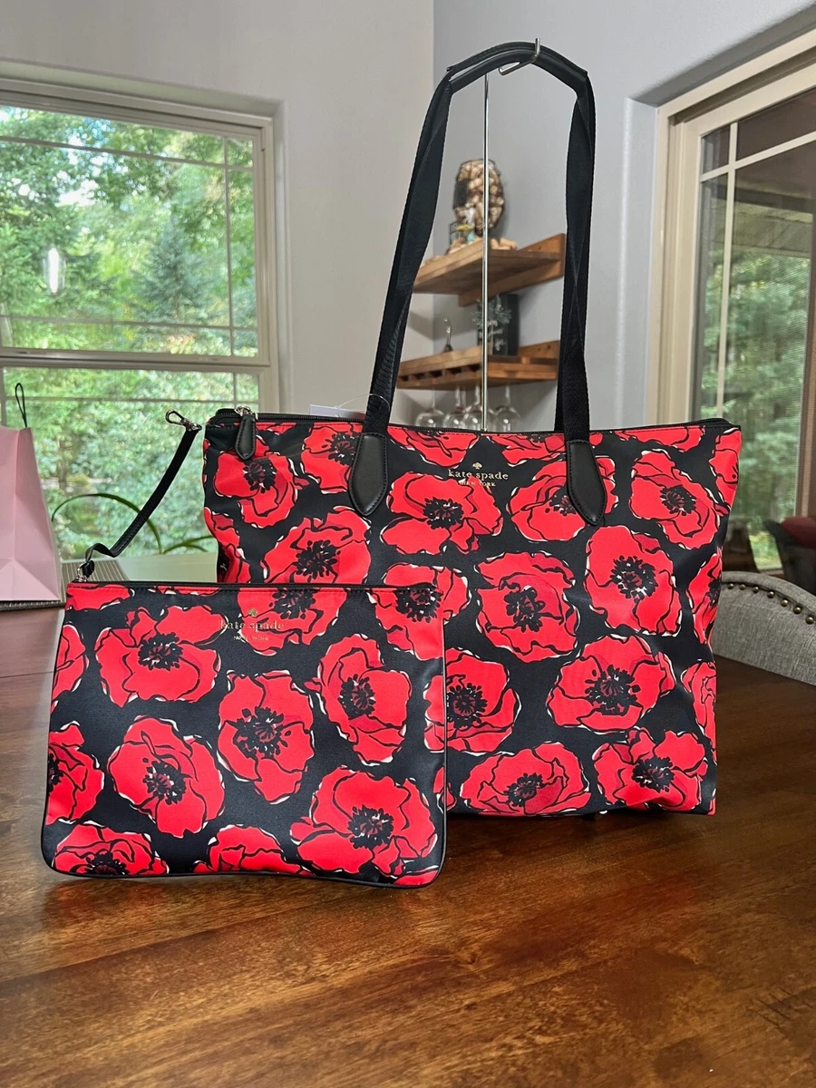 Kate Spade Flowers Poppy Red Pink Tote in Multicolor