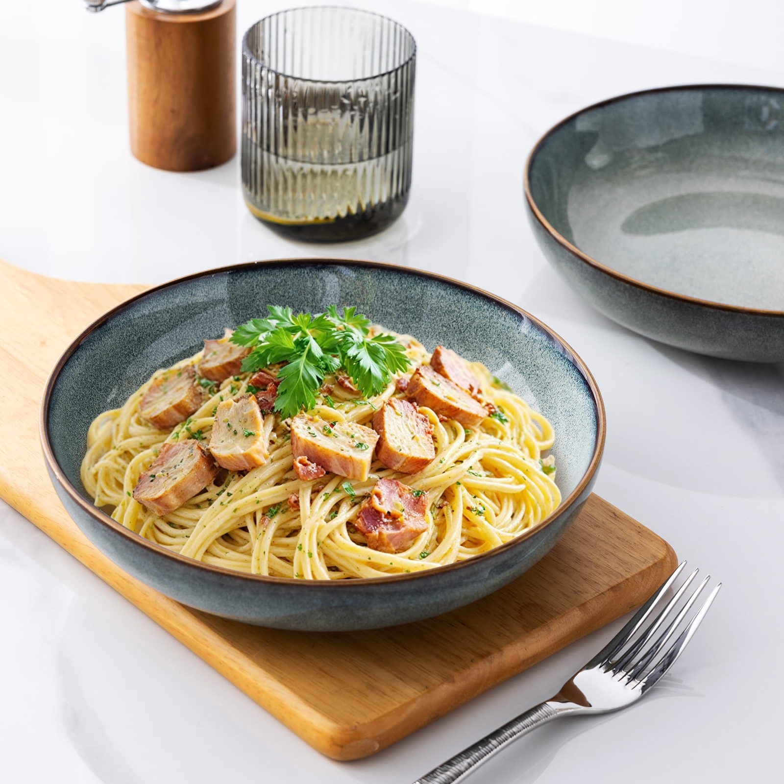 6 Large 8.5" Ceramic Pasta Bowls, 36oz Deep Serving Bowls for Pasta, Salad, Soup