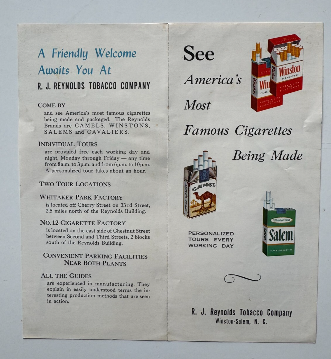 rj reynolds tobacco company brands Vintage Brochure RJ Reynolds Tobacco Co Winston-Salem NC Cigarette Factory  map