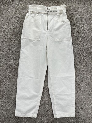 Banana Republic Linen Blend High Waist Wide Leg Pants Womens 2 White Paper Bag