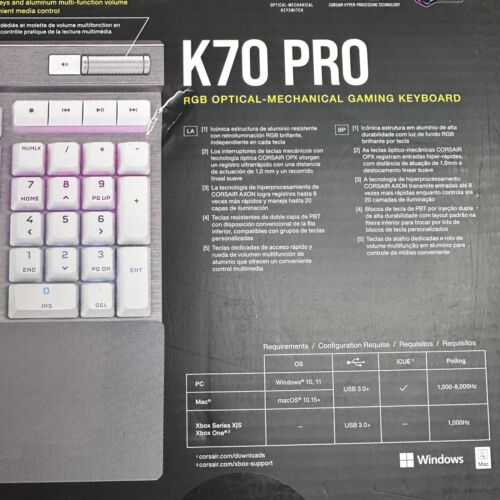 CORSAIR K70 PRO RGB Optical-Mechanical Gaming Keyboard, Backlit RGB LED -NEW - Picture 7 of 7