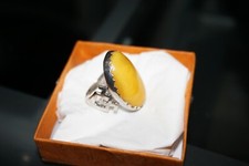 NATURAL LARGE BUTTERSCOTCH BALTIC AMBER 925 SILVER RING SIZE 8 VERY RARE 