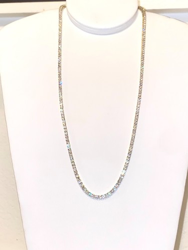 Mens 7ct 3mm Prong Tennis Chain Icy Necklace VVS Clarity Cubic Zirconia 14k Gold - Picture 16 of 16