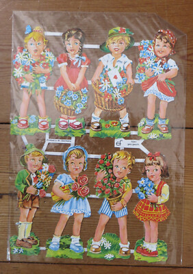 Oblaten, Glanzbilder, Scraps, Decoupis - Kartenbogen 7041 Kinder mit Blumen  NEU