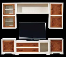 PARETE ATTREZZATA BIANCA E NOCE  SOSPESA INTARSIATA CLASSICA  SOGGIORNO LIBRERIA