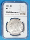 1886 $1 Morgan Silver Dollar NGC MS63