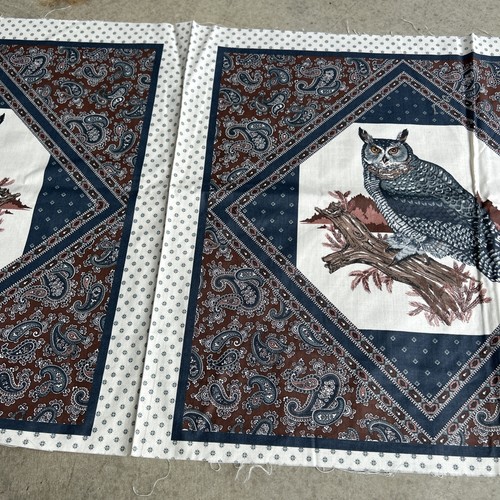 Vintage Stoff Quilt Kissen 16" Paneele Eule Paisley blau braun Wildnis - Bild 3 von 4