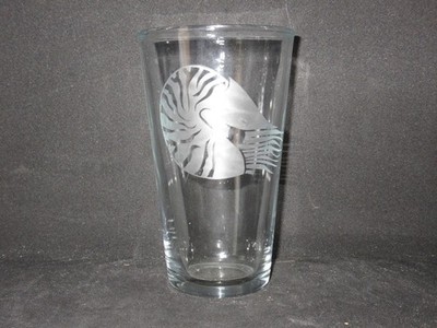 NEW ETCHED NAUTILUS 13 OZ DRINKING GLASS TUMBLER