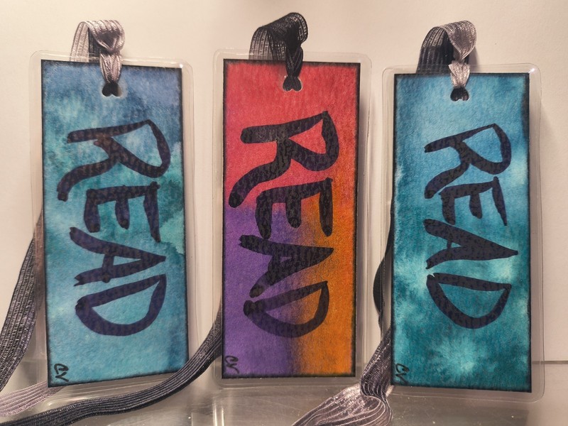 Bookmark Original Painting Read Blue Teal Tassel Mini Art By Crystal Valentine