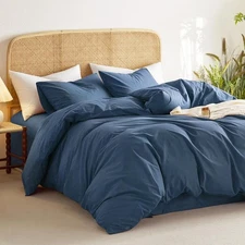 Navy Blue Cotton Duvet Cover And 2 Pillowcases Set in king Queen and other size.