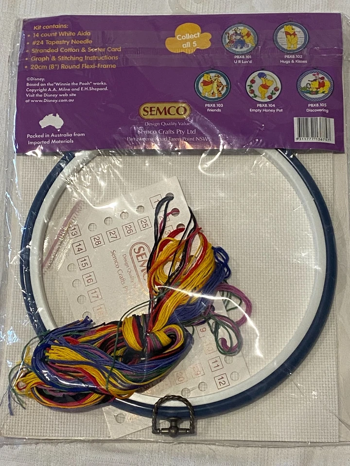 NEW Semco Disney Winnie Pooh Counted Cross Stitch KIT Hugs &Kisses LARGE 8" Hoop - Image 3 of 4