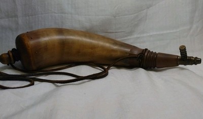 Vintage Authentic Polished Horn Powder Flask   Brass Spring Charger DIY Project