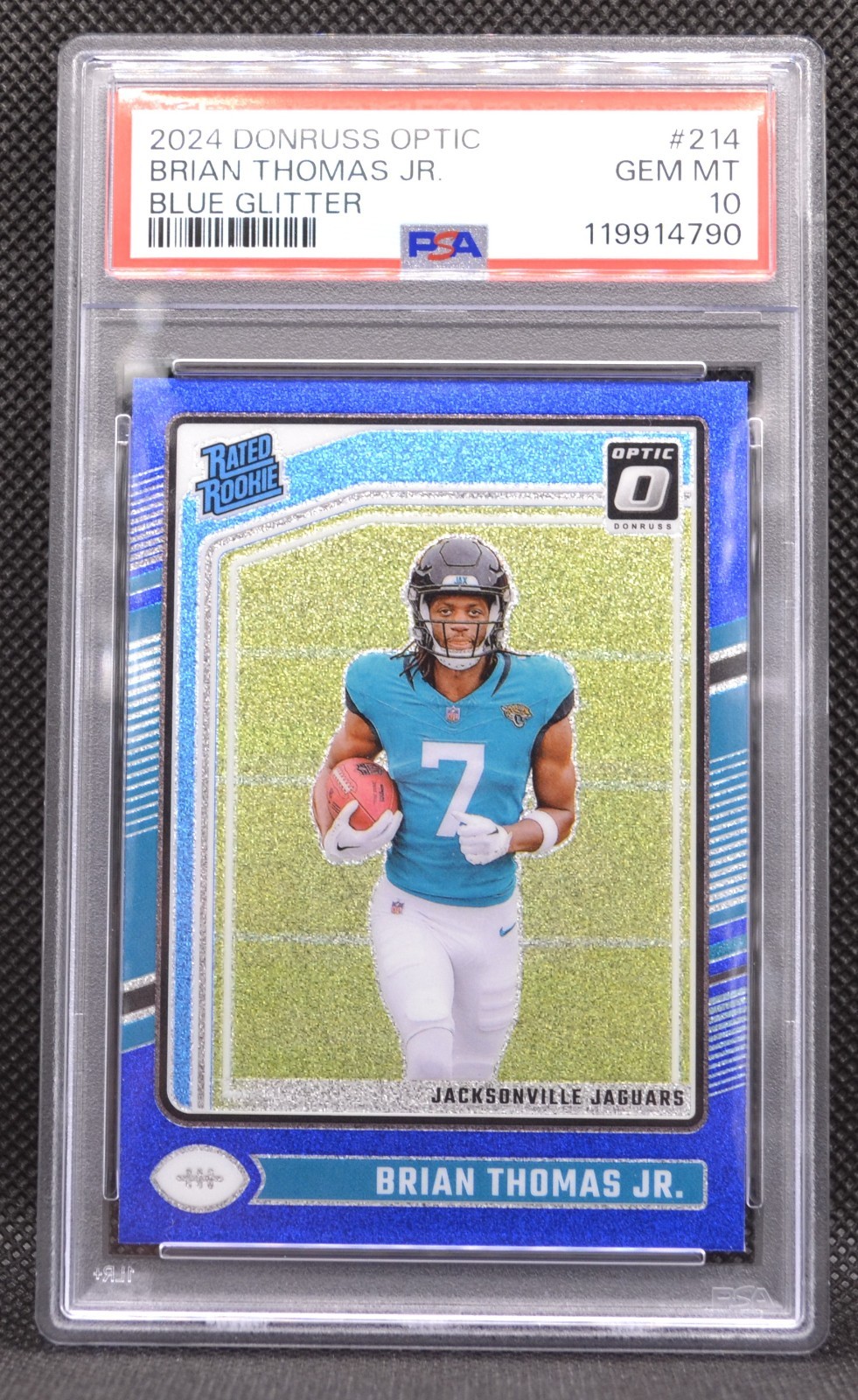 2024 Donruss Optic BRIAN THOMAS Jr. Blue Glitter Prizm PSA 10 💎 Mint RC #214