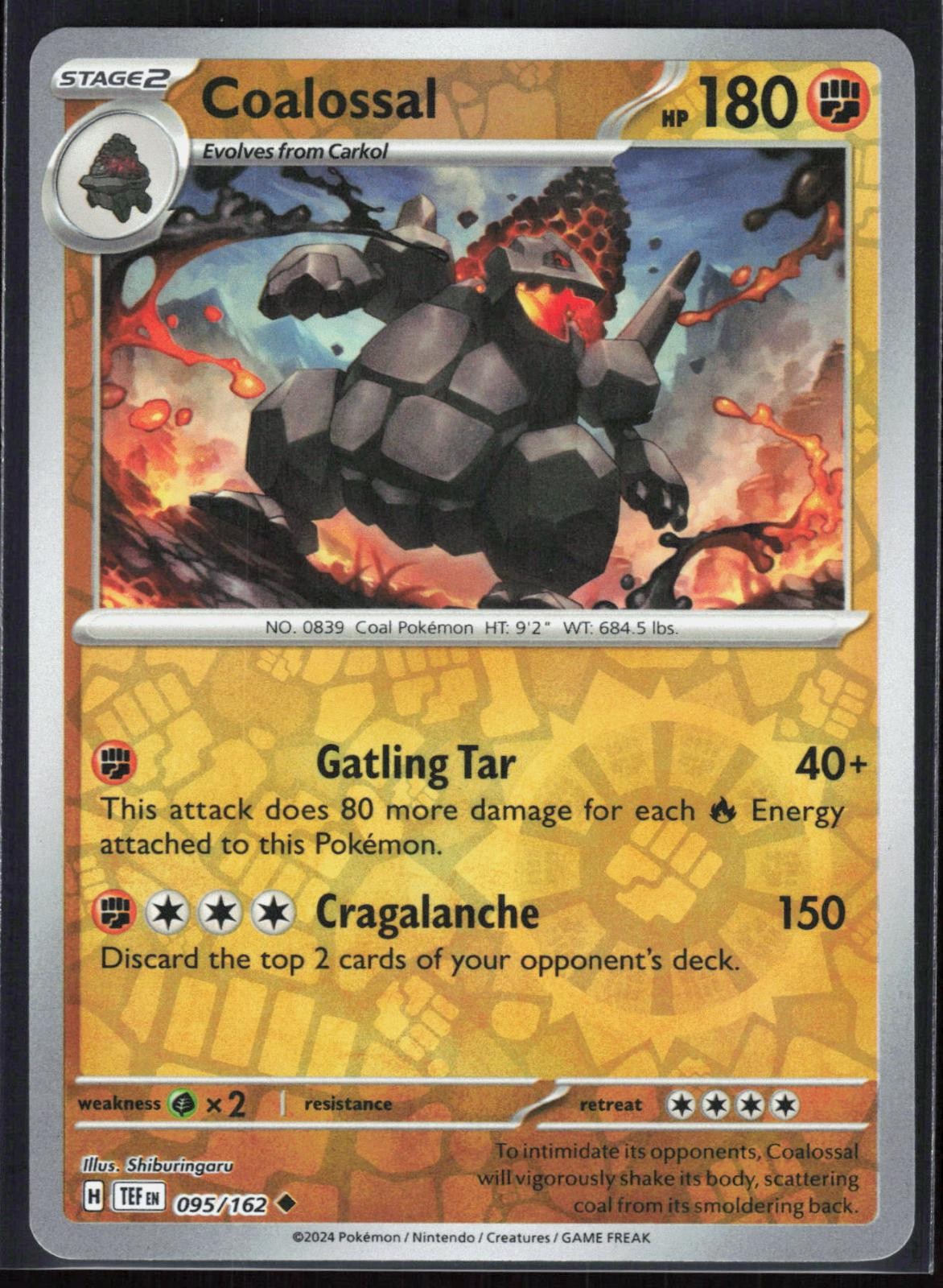 Coalossal 095/162 2024 Uncommon Temporal Forces Pokemon Reverse Holo