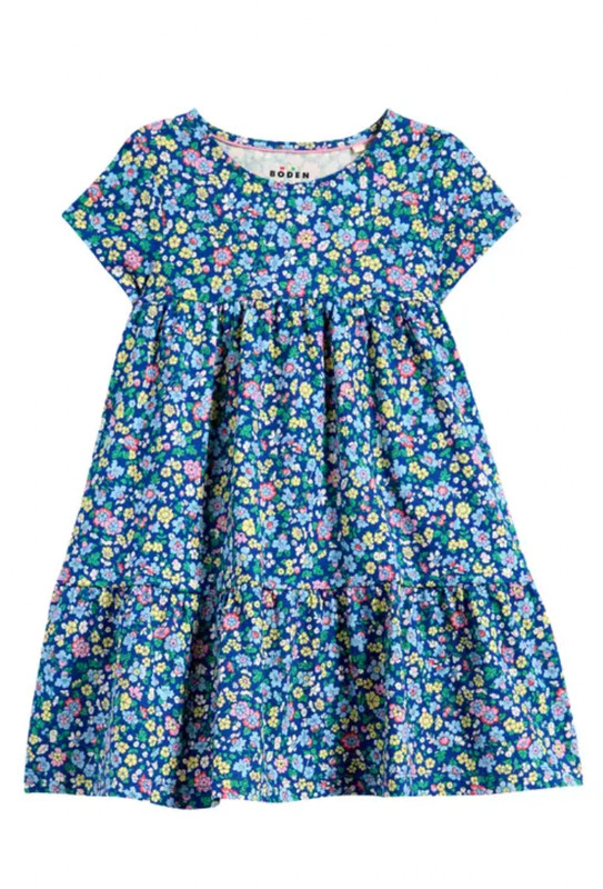 Mini Boden - Sapphire Blue Floral "Ariel" Twirly Jersey Dress, Size 7-8