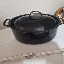 Br&auml;ter  Schmortopf Emaille  Metall schwarz oval  mid century