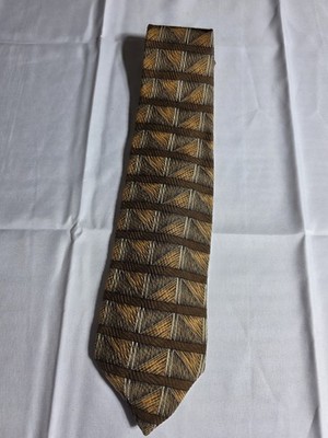 Robert Talbott Studio Nordstrom Mens Silk Tie Geometric Chevron Brown Gold USA