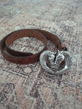 Justin Girl&rsquo;s Twin Horse Western Belt Tooled With Silver Tone Buckle 24 11/21