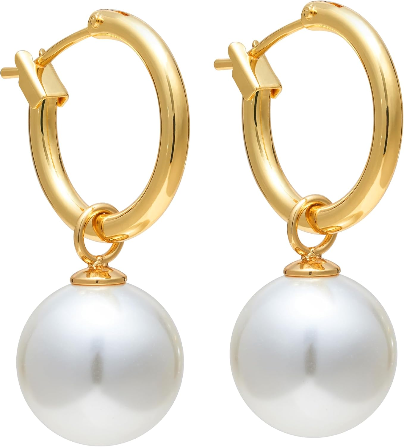 Pearl Earrings for Women 18K Gold Plated Huggie Hoop Earrings with Pearls AAAA+