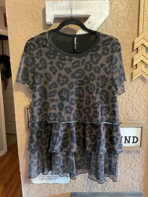 Crazy Train Brown and Black Leopard Tiered Ruffled Top Women s Size Small