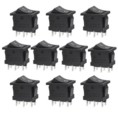 10pcs AC 6A/250V 10A/125V 6 Pin DPDT ON/ON 2 Position Snap in Boat Rocker Switch