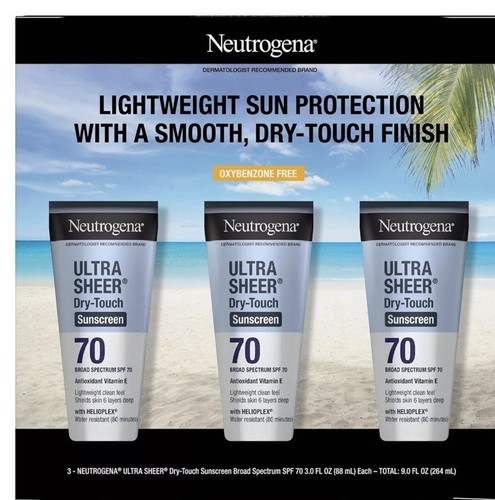 Neutrogena Ultra Sheer Dry-Touch LSF 70 Sonnenschutzlotion 3,0 Unzen Ablaufdatum 12/2026, 3 Stück - Bild 1 von 4