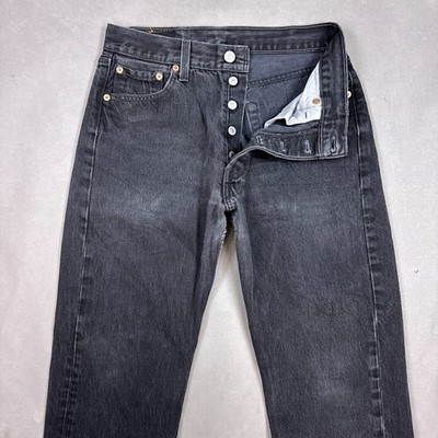 Vintage Levis 501 Jeans Mens 28x30 Black 90s Made USA Pants Thrashed (Tag30x32)