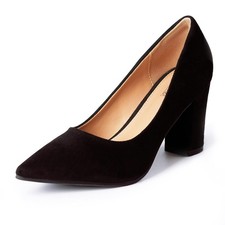 Black Pumps for High Chunky Block Closed Toe Heels,Slip On Pointed Toe Work D...