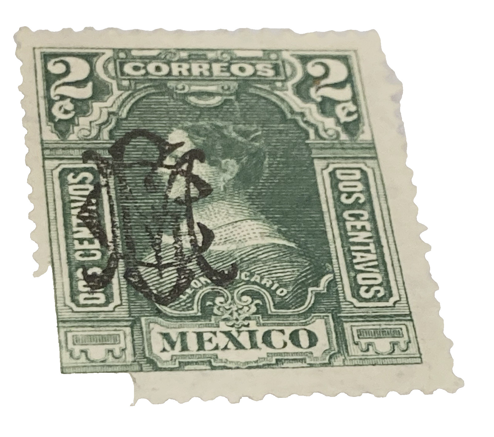 1910 Mexico independence Leona Vacario 2 centavos  postage stamp GCM overprint