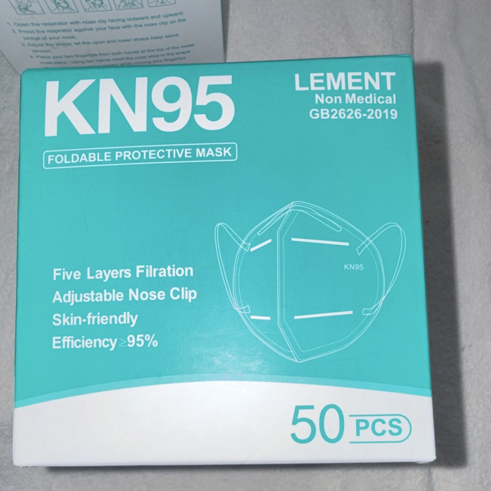 LEMENT KN95 Foldable Protective Mask 50 PCS GB2626-2019 Medical Laboratory