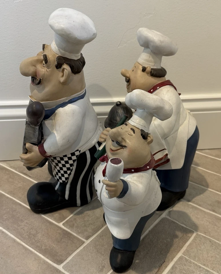 树脂厨师餐厅厨师雕像家庭厨房装饰品雕像装饰 - 3 件套 — 第 4/4 张图片