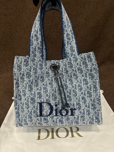 Christian Dior Medium Spongy Book Tote Blue Oblique Jacquard Drawstring Bag
