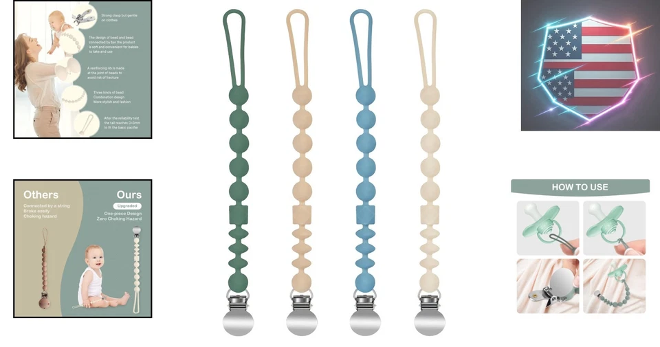 BPA-Free Silicone Pacifier Clips Set of 4 for Boys - Secure & Dishwasher Safe - Image 2 of 4