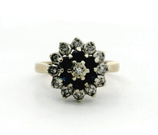 Sapphire Diamon Ring 9ct Gold Size N 375 Hallmarked Cocktail Floral Motif 3.5g