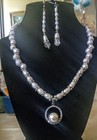 White Round & Freshwater Pearl Crystal Jewelry Set Necklace & Dangle Earrings — photo 1