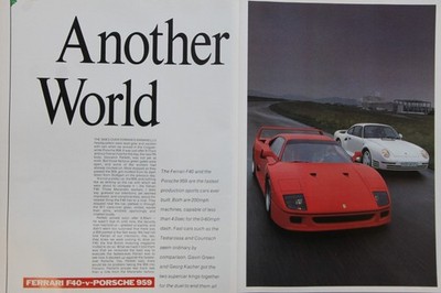 Original CAR 1988 extracted article: FERRARI F40 vs PORSCHE 959 driving overview